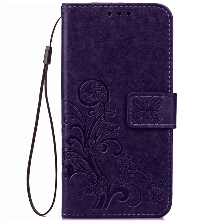 Imprinted Four-leaf Clovers Leather Wallt Case for Huawei Honor 4A / Y6 - Purple-2