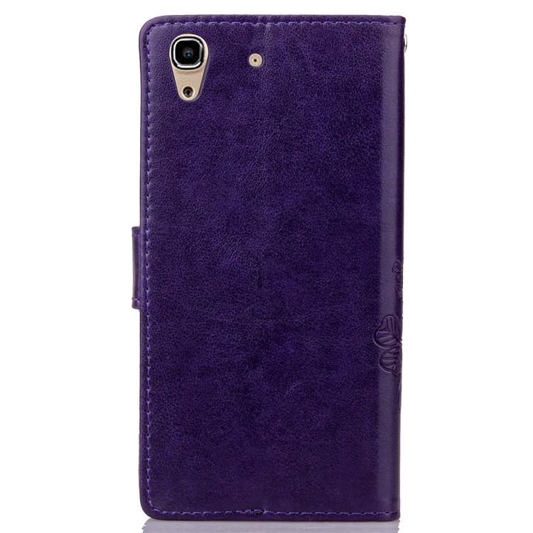 Imprinted Four-leaf Clovers Leather Wallt Case for Huawei Honor 4A / Y6 - Purple-3