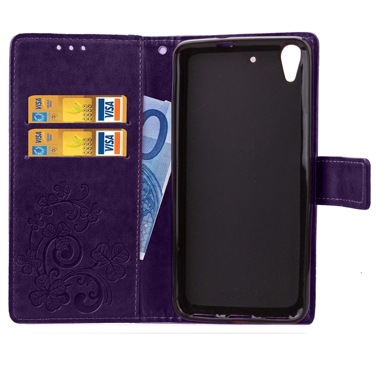 Imprinted Four-leaf Clovers Leather Wallt Case for Huawei Honor 4A / Y6 - Purple-5