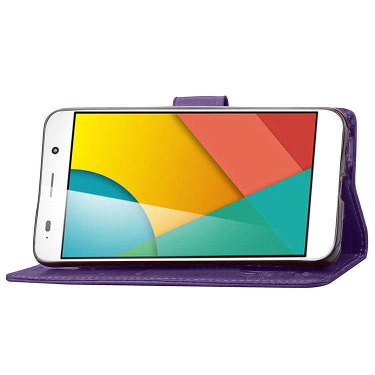 Imprinted Four-leaf Clovers Leather Wallt Case for Huawei Honor 4A / Y6 - Purple-6