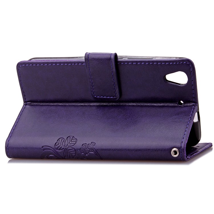 Imprinted Four-leaf Clovers Leather Wallt Case for Huawei Honor 4A / Y6 - Purple-7