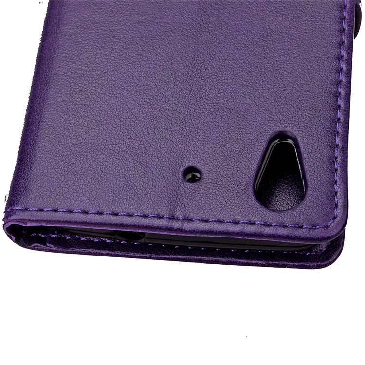 Imprinted Four-leaf Clovers Leather Wallt Case for Huawei Honor 4A / Y6 - Purple-8