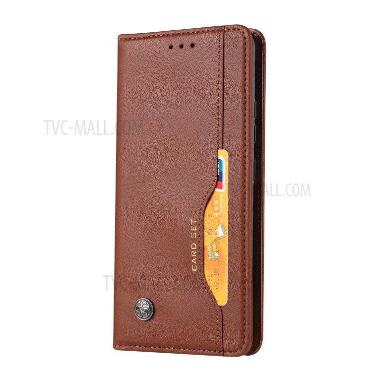 Auto-absorbed PU Leather Wallet Case for Huawei P40 Pro - Brown-2