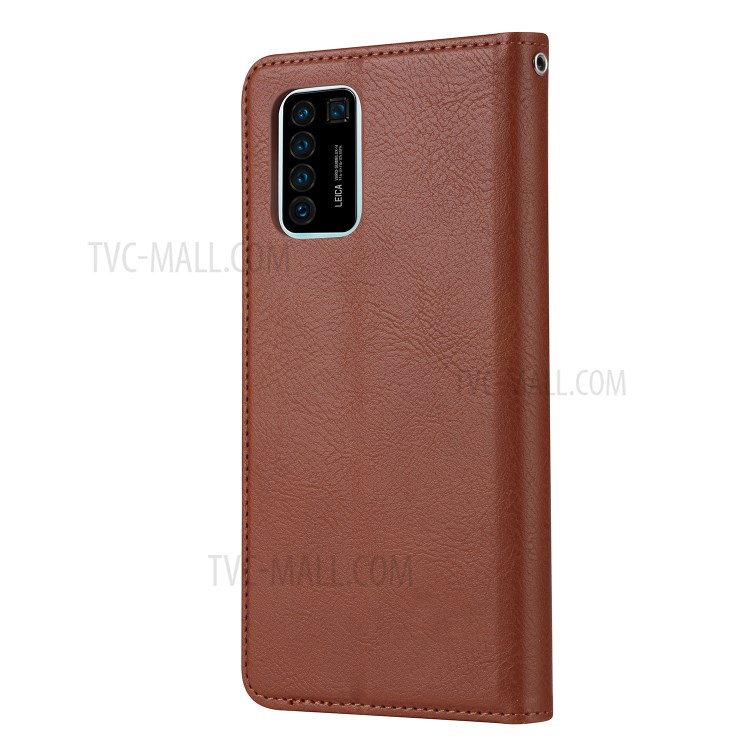 Auto-absorbed PU Leather Wallet Case for Huawei P40 Pro - Brown-3