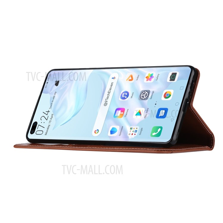 Auto-absorbed PU Leather Wallet Case for Huawei P40 Pro - Brown-4