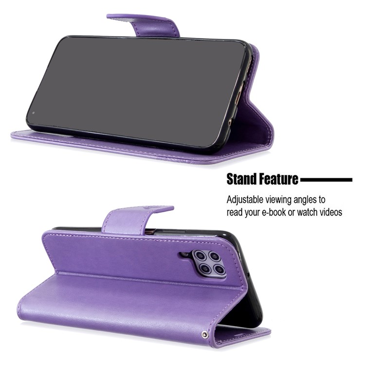 Imprint Butterflies Wallet Stand Flip Leather Phone Shell for Huawei P40 LITE/Nova 6 SE/Nova 7i - Purple-2