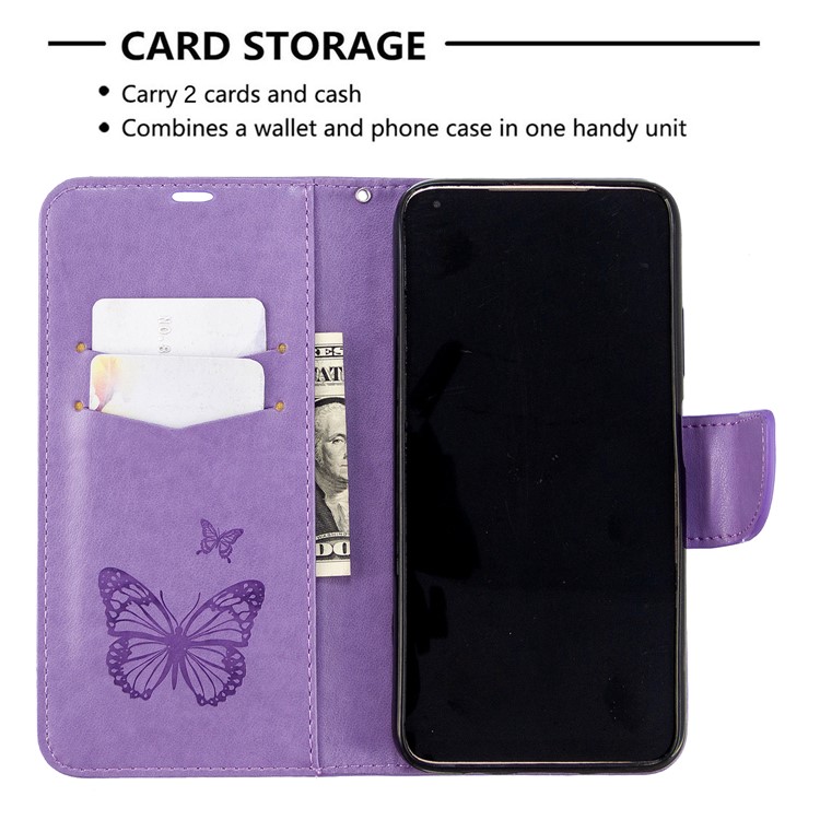 Imprint Butterflies Wallet Stand Flip Leather Phone Shell for Huawei P40 LITE/Nova 6 SE/Nova 7i - Purple-3