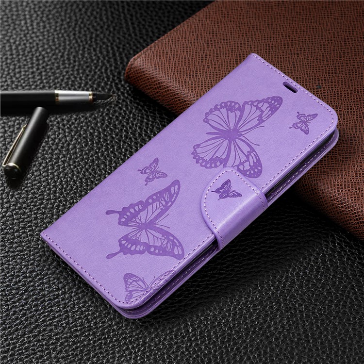 Imprint Butterflies Wallet Stand Flip Leather Phone Shell for Huawei P40 LITE/Nova 6 SE/Nova 7i - Purple-4