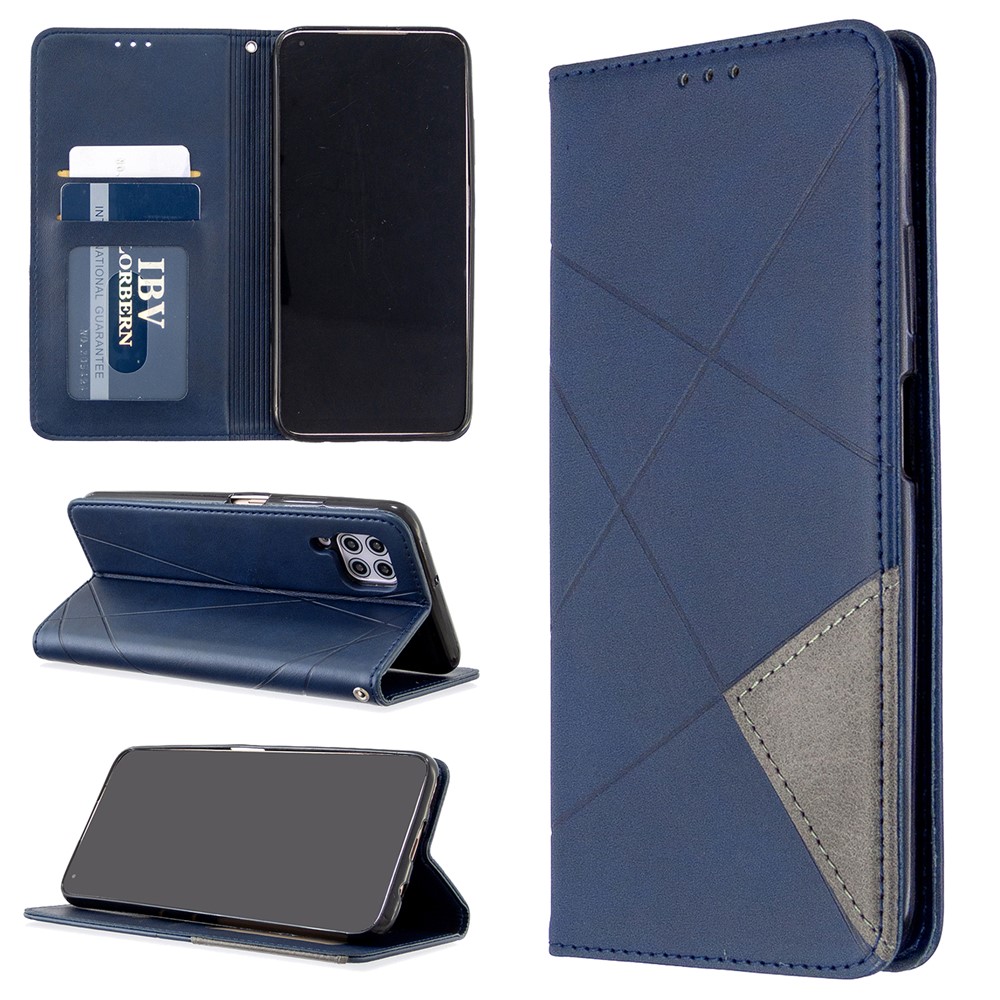 Geometric Style Leather with Card Holder Shell for Huawei P40 lite/nova 6 SE/nova 7i - Blue-1