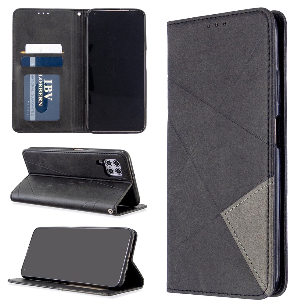 Geometric Style Leather with Card Holder Shell for Huawei P40 lite/nova 6 SE/nova 7i - Black