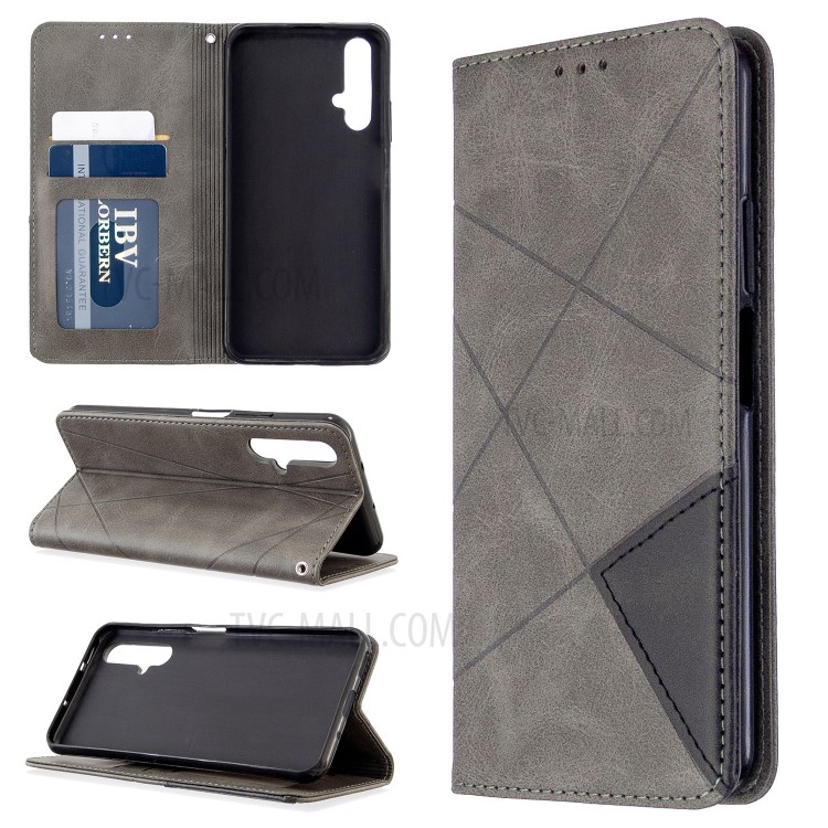 Geometric Pattern Stand Leather Card Holder Case for Huawei Honor 20s (Global Edition) - Grey-1