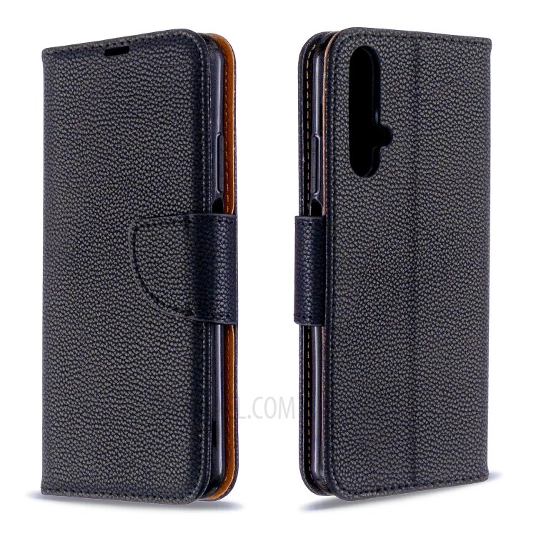 Litchi Skin Wallet Leather Stand Case for Huawei Honor 20s (Global Edition) - Black-4