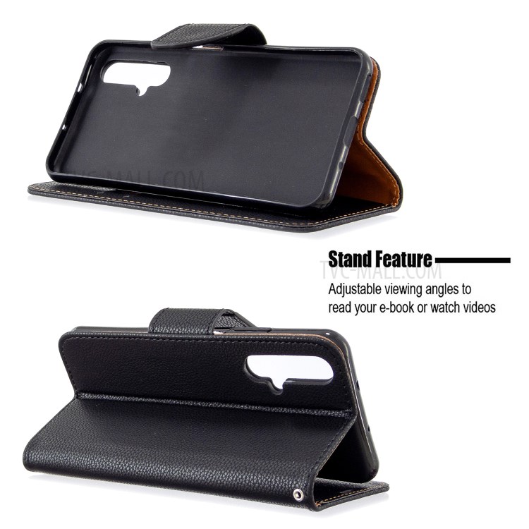 Litchi Skin Wallet Leather Stand Case for Huawei Honor 20s (Global Edition) - Black-5