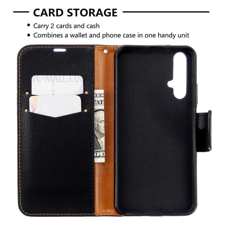 Litchi Skin Wallet Leather Stand Case for Huawei Honor 20s (Global Edition) - Black-6