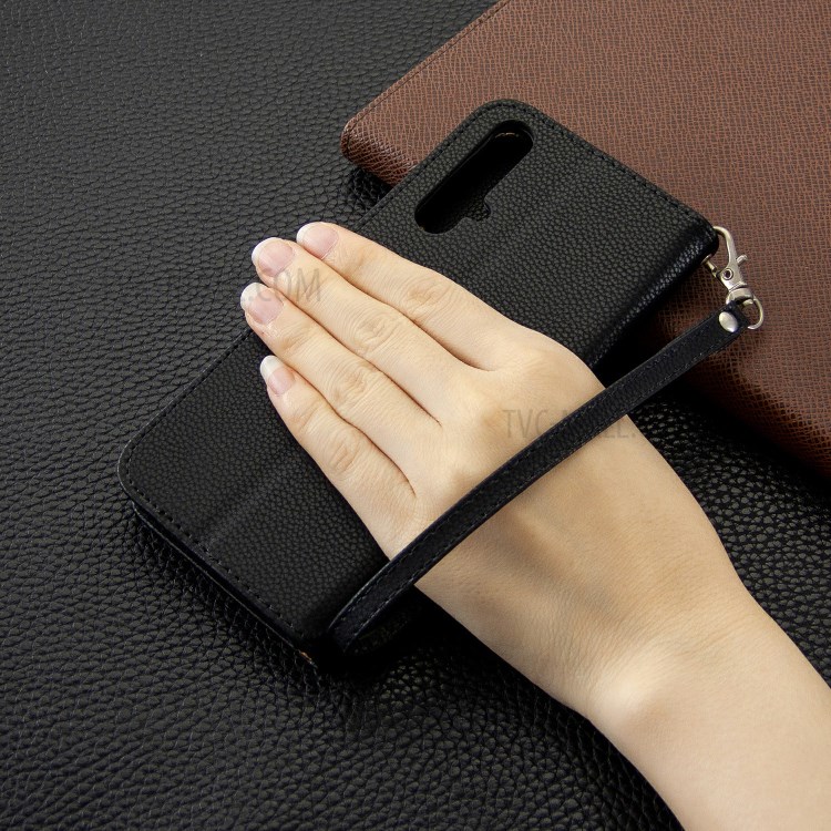 Litchi Skin Wallet Leather Stand Case for Huawei Honor 20s (Global Edition) - Black-9