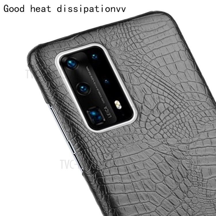 Crocodile Texture PU Leather Coated PC Cell Phone Shell Casing for Huawei P40 Pro+ - Black-5