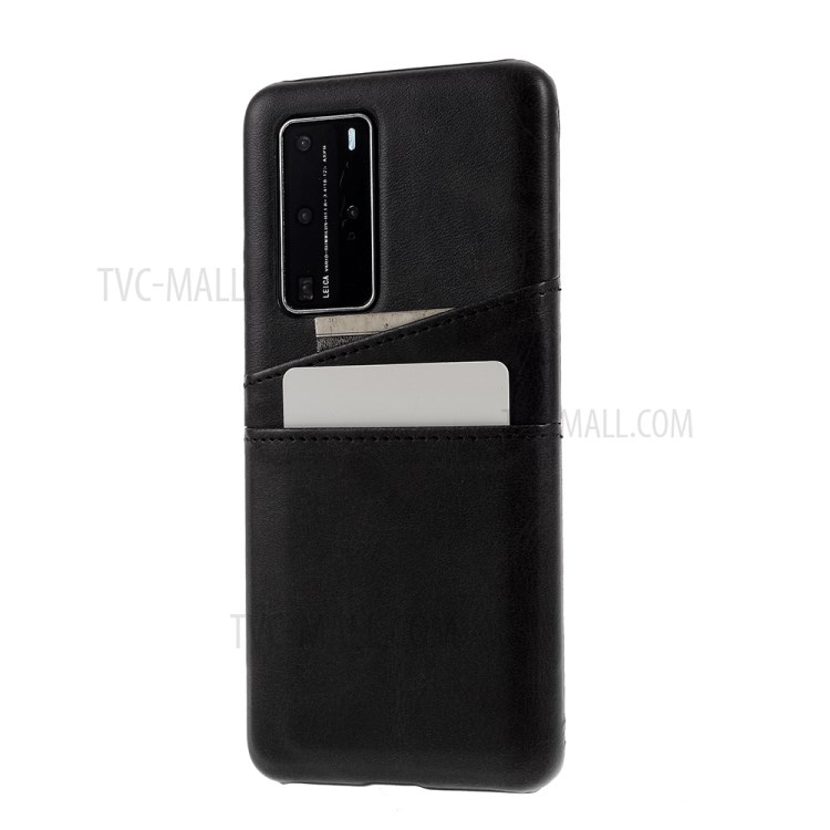 Double Card Slots PU Leather Coated Hard PC Shell for Huawei P40 Pro - Black-2