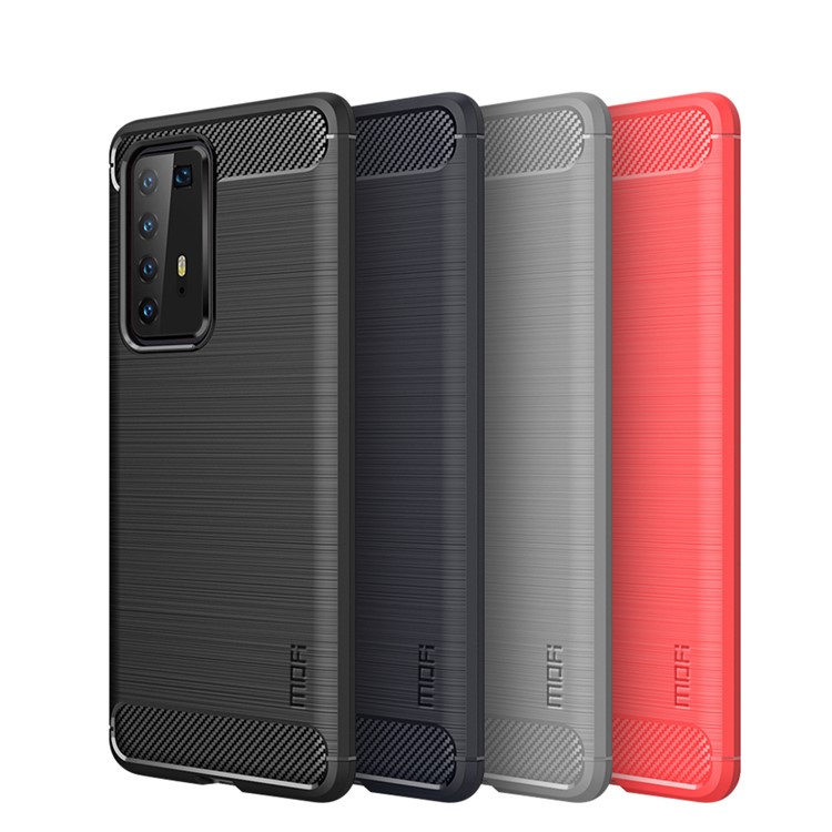 MOFI Cepilado TPU Fiber de Fibra Celular Case Para Huawei P40 Pro/P40 Pro+ - Negro