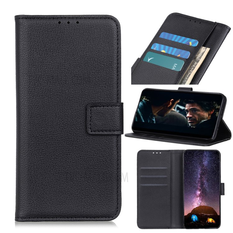 Litchi Skin Leather Wallet Phone Cover for Huawei Nova 7 5G - Black-1