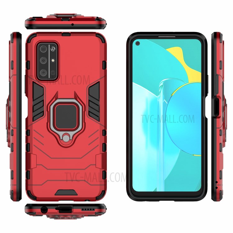 Ringhalter Ständer Hybrid-PC + TPU Schutzfall Für Huawei Ehre 30S - Rot-3