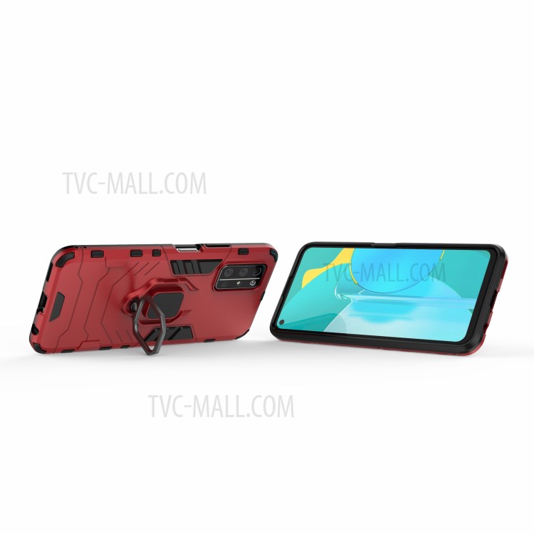 Ringhalter Ständer Hybrid-PC + TPU Schutzfall Für Huawei Ehre 30S - Rot-4