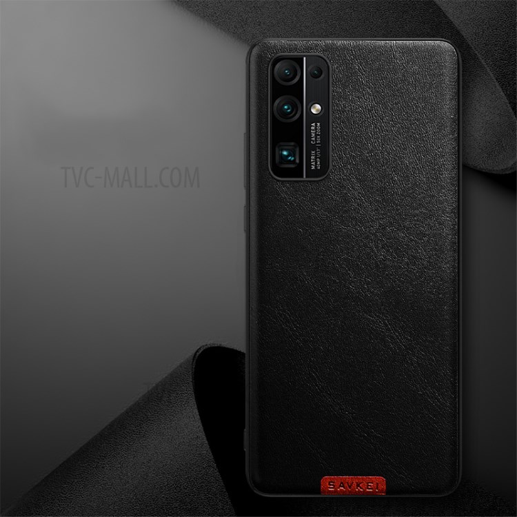 Solid Color PU Leather Coated TPU PC Combo Back Case for Honor 30 - Black-1