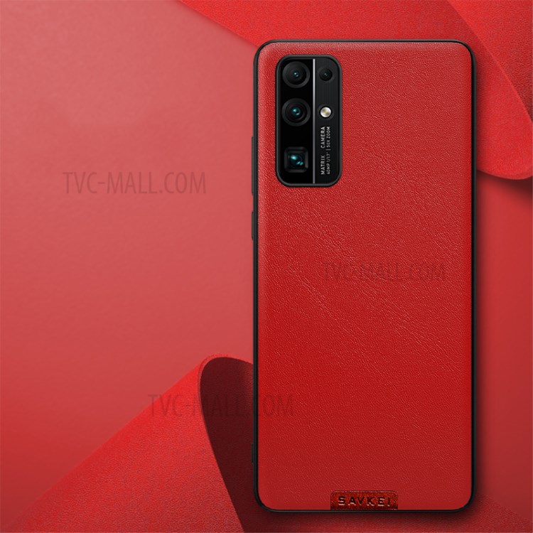 Solid Color PU Leather Coated TPU PC Combo Back Case for Honor 30 - Red-1
