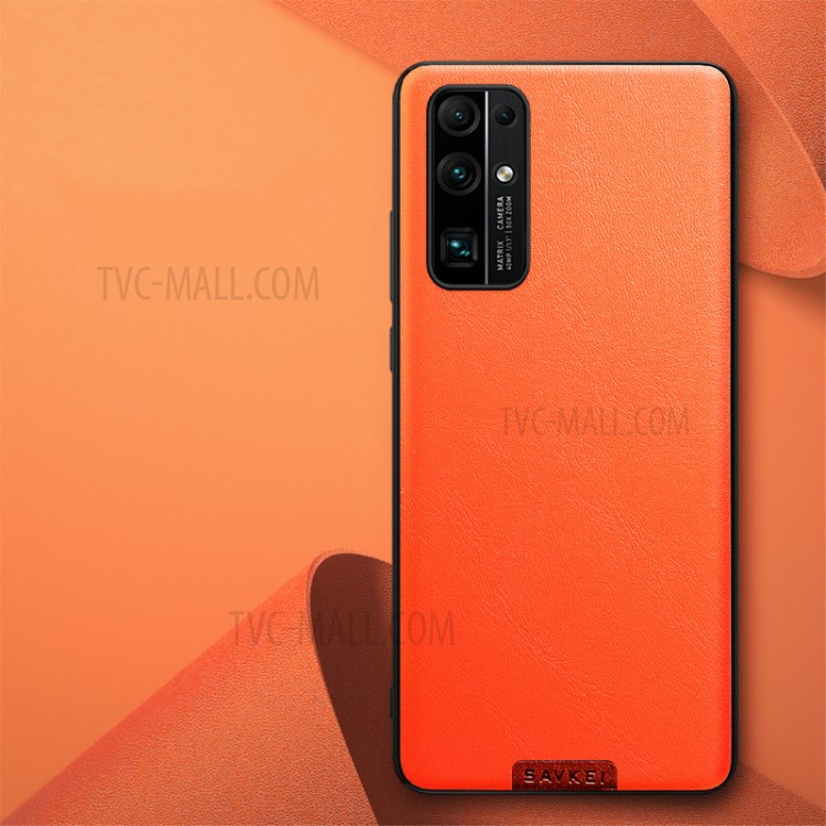 Solid Color PU Leather Coated TPU PC Combo Back Case for Honor 30 - Orange-1