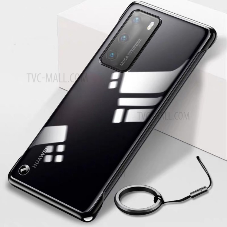 Electroplating Edge Hard PC Phone Case with Finger Ring for Huawei P40 - Black-1