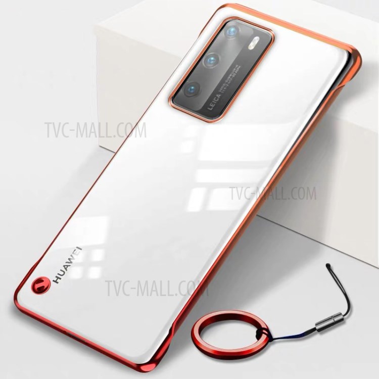 Electroplating Edge Hard PC Phone Case with Finger Ring for Huawei P40 - Red-1