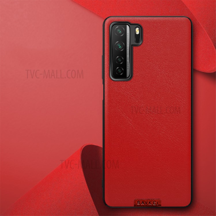 Solid Color PU Leather Coated TPU PC Hybrid Case for Huawei Nova 7 SE - Red-1