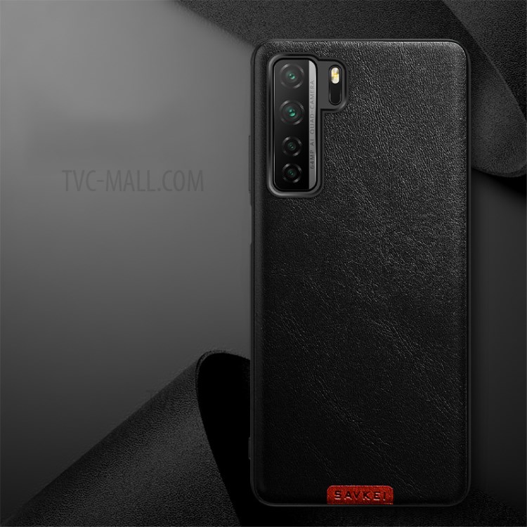 Solid Color PU Leather Coated TPU PC Hybrid Case for Huawei Nova 7 SE - Black-1