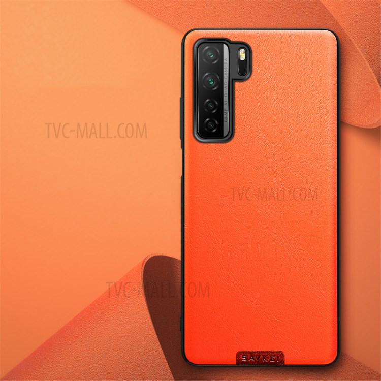 Solid Color PU Leather Coated TPU PC Hybrid Case for Huawei Nova 7 SE - Orange-1