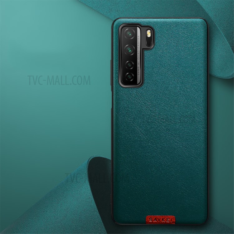 Solid Color PU Leather Coated TPU PC Hybrid Case for Huawei Nova 7 SE - Green-1
