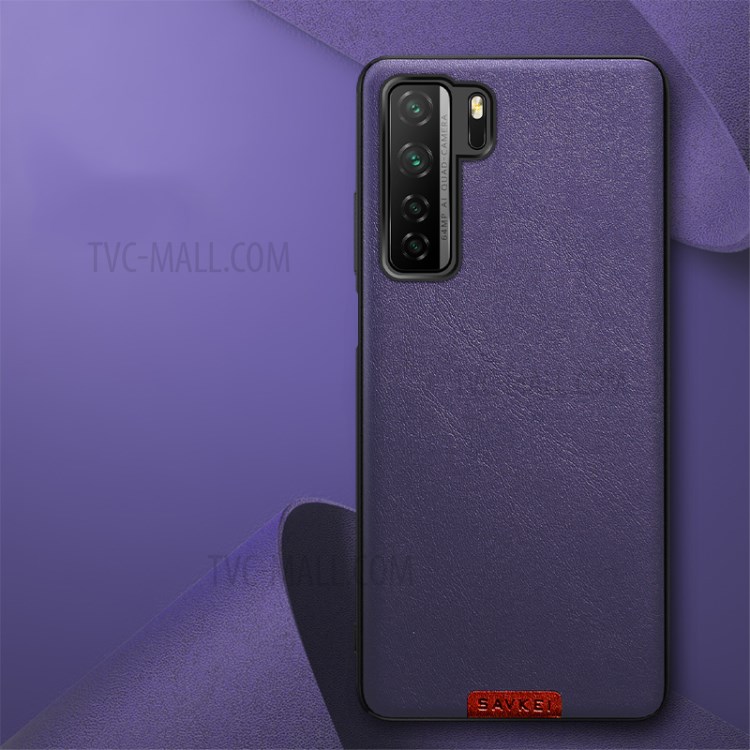 Solid Color PU Leather Coated TPU PC Hybrid Case for Huawei Nova 7 SE - Purple-1