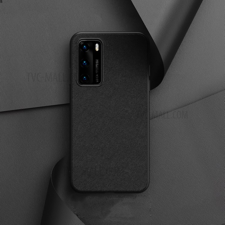 Solid Color PU Leather Coated Soft TPU + PC Combo Case for Huawei P40 - Black-1