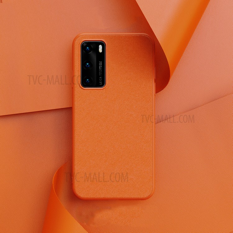Solid Color PU Leather Coated Soft TPU + PC Combo Case for Huawei P40 - Orange-1