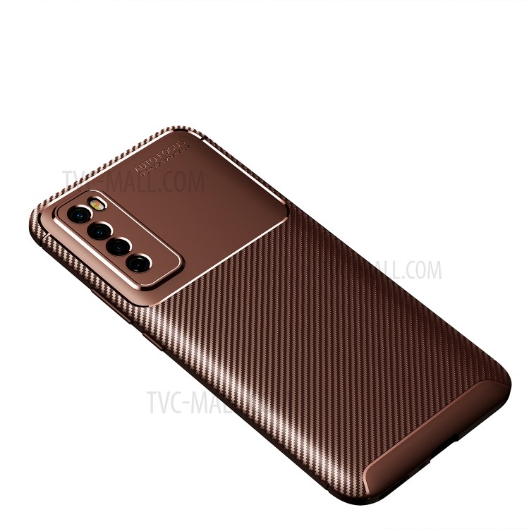 Carbon Fiber TPU Shockproof Protective Cover for Huawei nova 7 5G - Brown-1