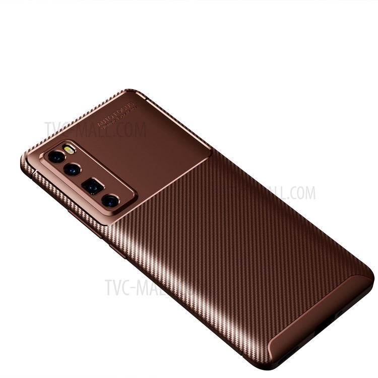 Carbon Fiber Drop-proof Soft TPU Protector Cover for Huawei nova 7 Pro 5G - Brown-1