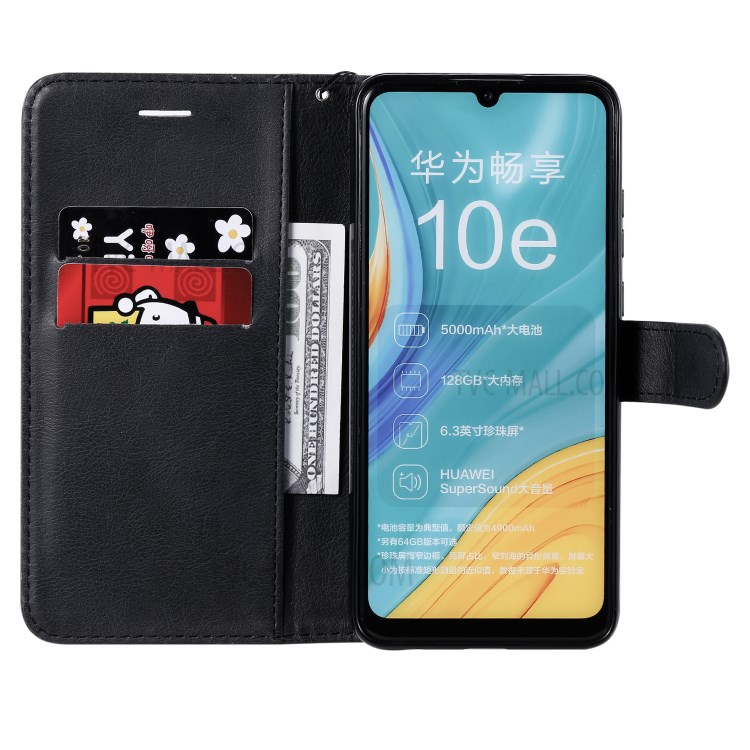 Wallet Stand Flip Leather Phone Cover for Huawei Enjoy 10e - Black-4