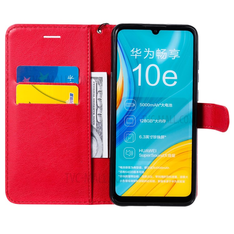 Wallet Stand Flip Leather Phone Cover for Huawei Enjoy 10e - Red-4