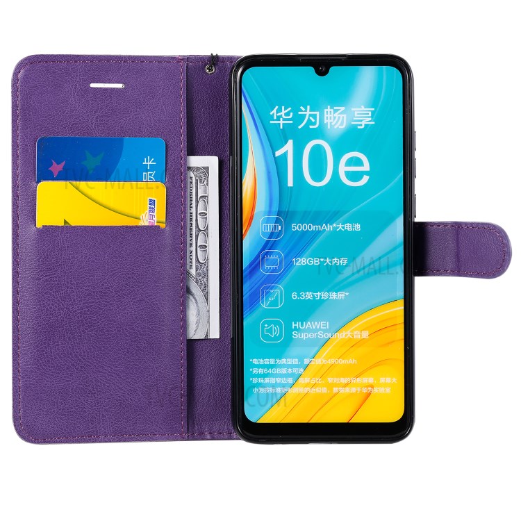 Wallet Stand Flip Leather Phone Cover for Huawei Enjoy 10e - Purple-3