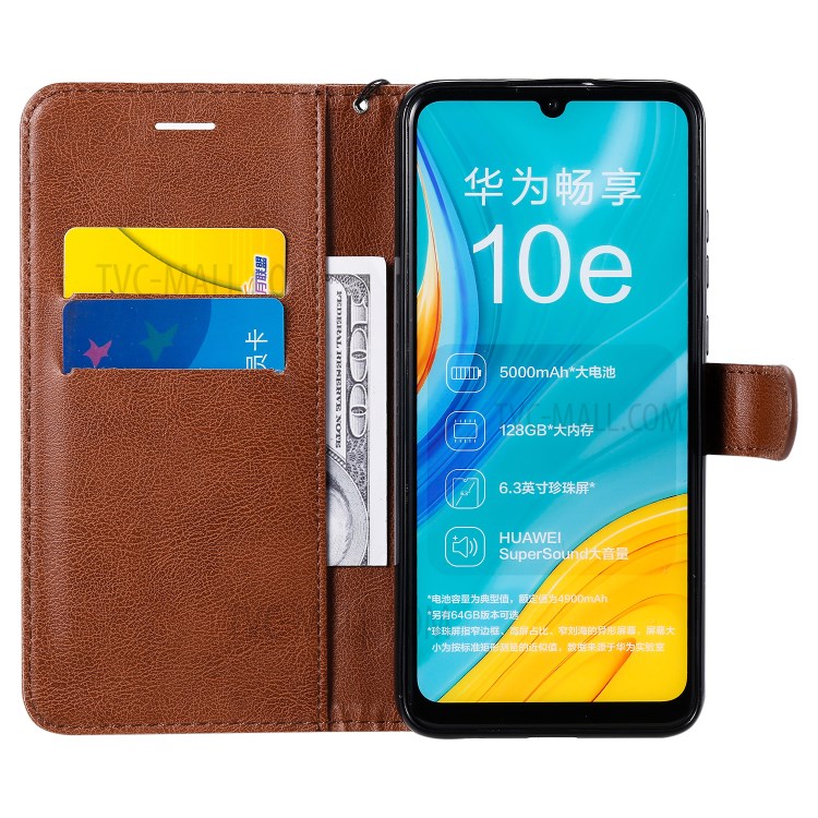 Wallet Stand Flip Leather Phone Cover for Huawei Enjoy 10e - Brown-4