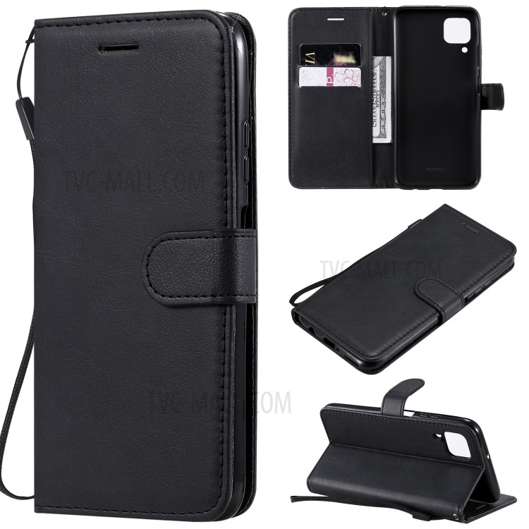 Solid Color PU Leather Case Phone Flip Cover with Strap for Huawei P40 lite/nova 6 SE/Nova 7i - Black-1