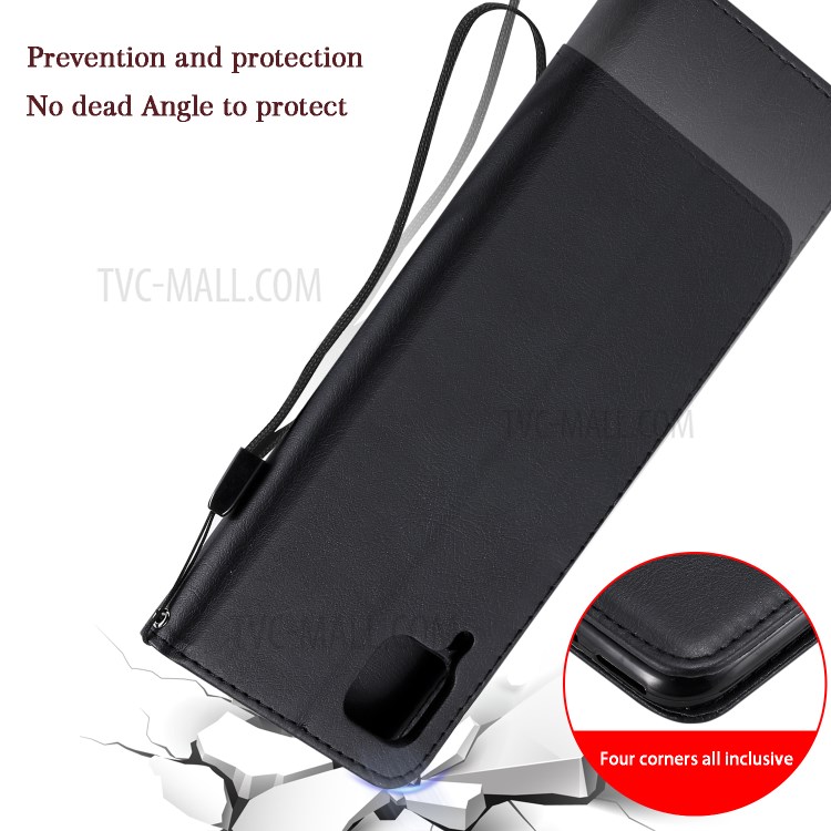 Solid Color PU Leather Case Phone Flip Cover with Strap for Huawei P40 lite/nova 6 SE/Nova 7i - Black-12