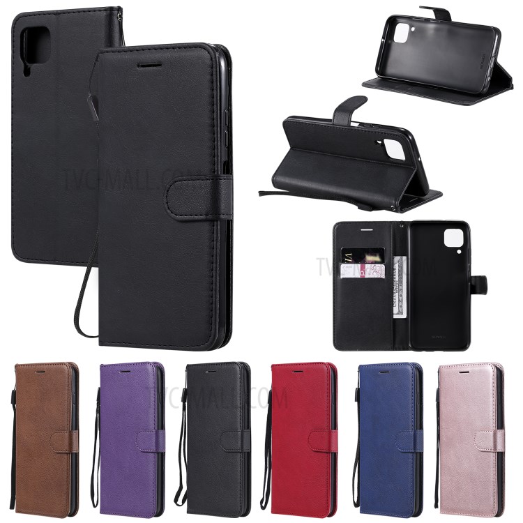 Solid Color PU Leather Case Phone Flip Cover with Strap for Huawei P40 lite/nova 6 SE/Nova 7i - Black-14