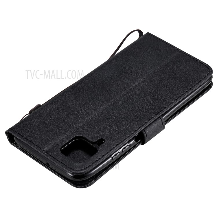 Solid Color PU Leather Case Phone Flip Cover with Strap for Huawei P40 lite/nova 6 SE/Nova 7i - Black-6