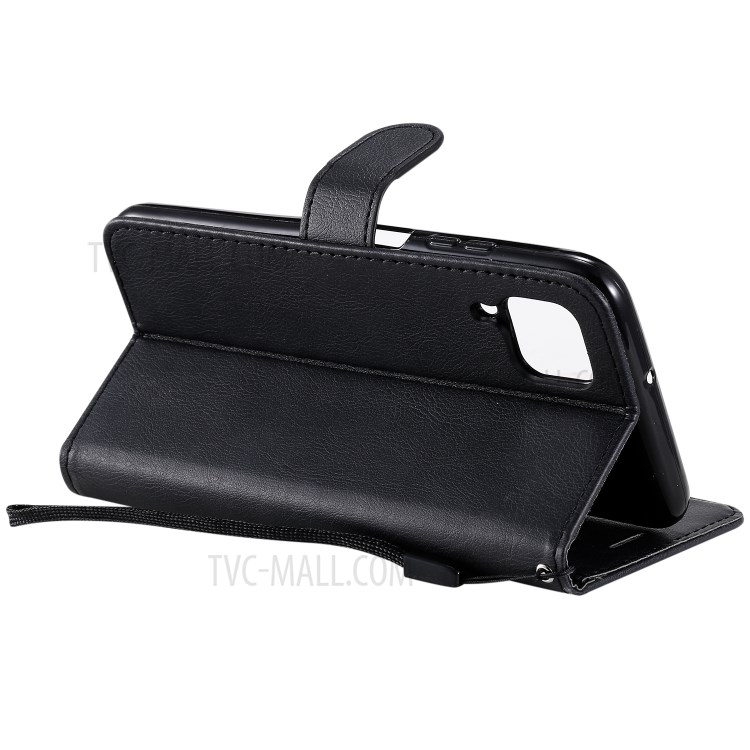 Solid Color PU Leather Case Phone Flip Cover with Strap for Huawei P40 lite/nova 6 SE/Nova 7i - Black-7