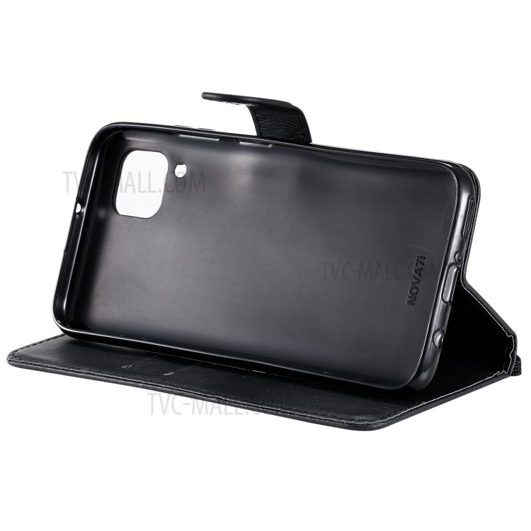 Solid Color PU Leather Case Phone Flip Cover with Strap for Huawei P40 lite/nova 6 SE/Nova 7i - Black-8