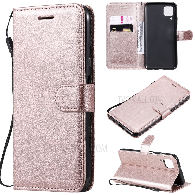 Solid Color PU Leather Case Phone Flip Cover with Strap for Huawei P40 lite/nova 6 SE/Nova 7i - Rose Gold-1